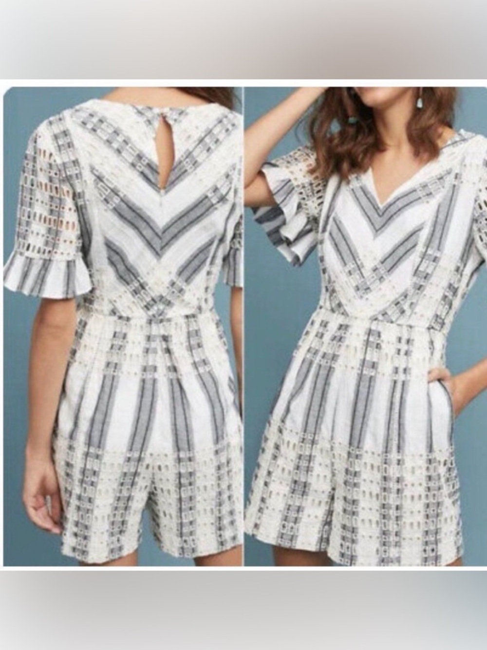 ett:twa by Anthropologie striped eyelet romper size 0